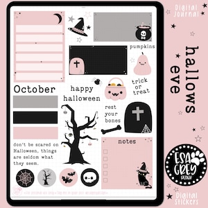 Hallows Eve Halloween Stickers | Spooky Halloween Digital Planner Stickers | Goodnotes Stickers | Pink Halloween Stickers Scrapbook Journal