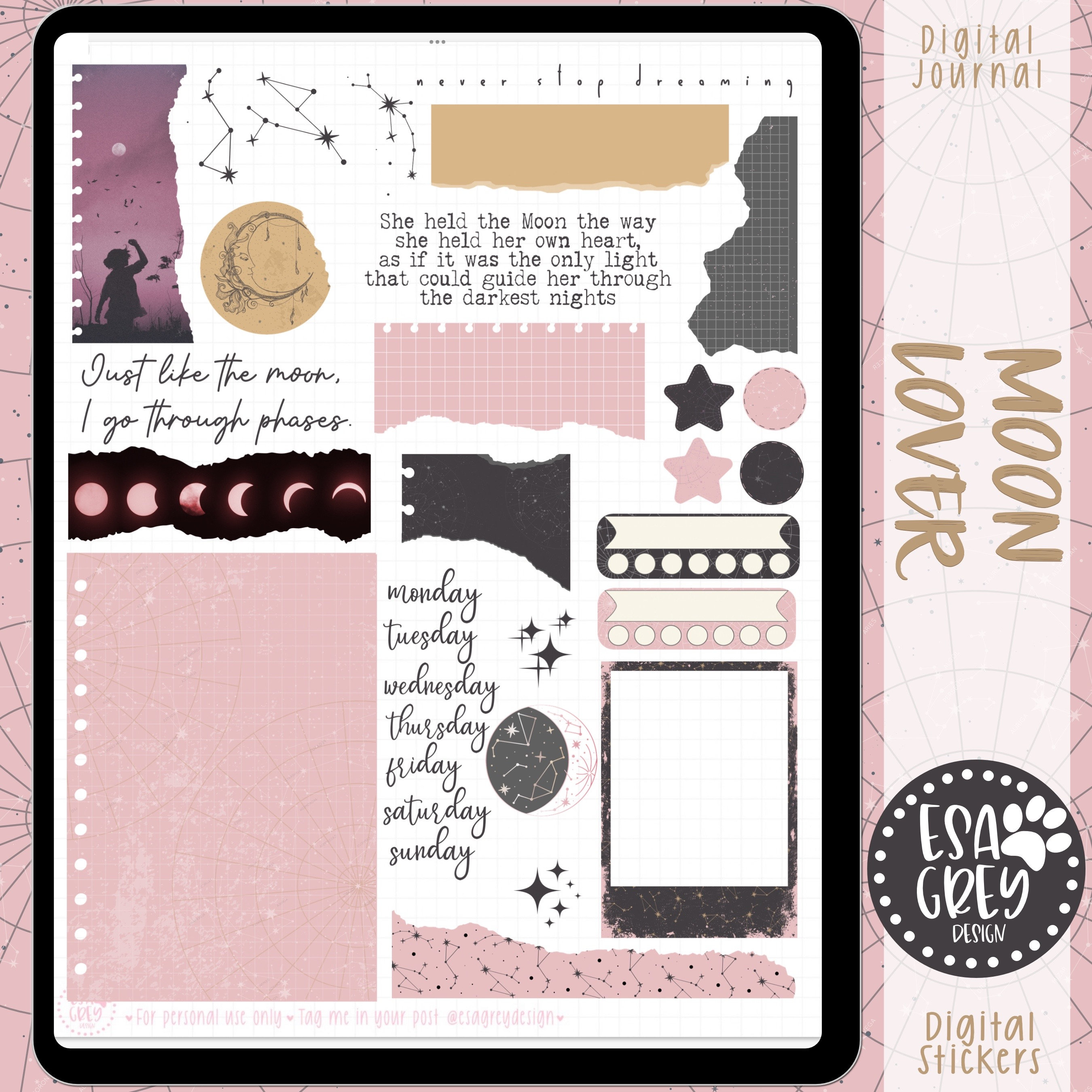 Moon Lover Digital Planner Stickers | Goodnotes Stickers | Esoteric ...