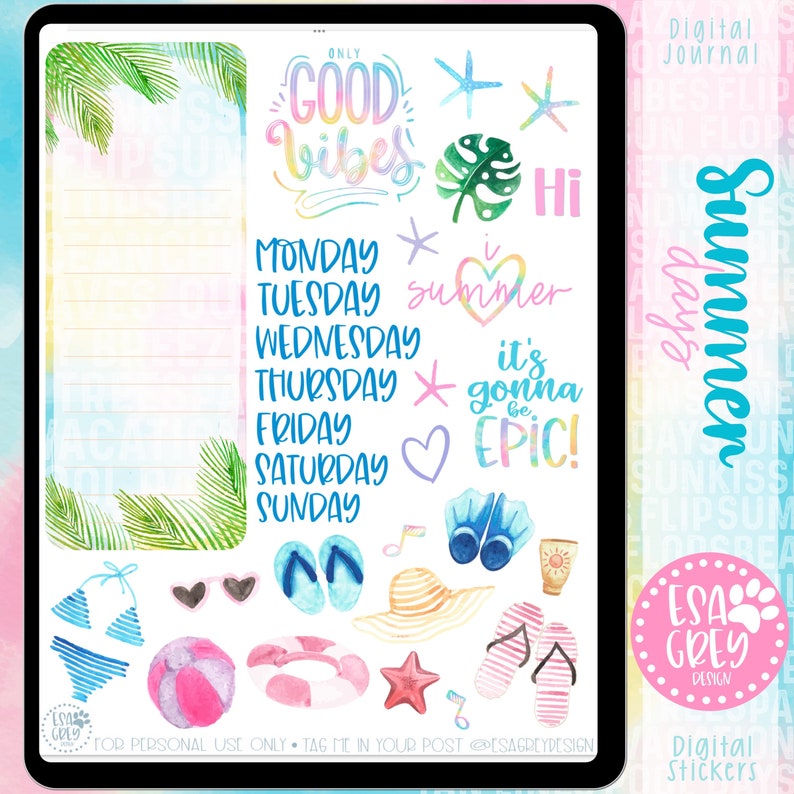 Summer Days Digital Sticker Set | Digital Planner Stickers | Beach ...