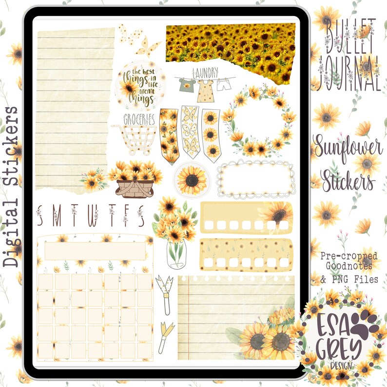 Sunflower Stickers Digital Planner Stickers Goodnotes | Etsy