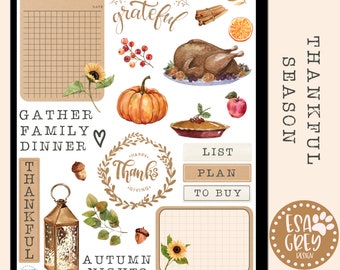 Thankful Season Sticker Set | Goodnotes Digital Planning Stickers | Boho Autumn Pumpkin | Fall Planner Sticker | Turkey Dinner Stickers