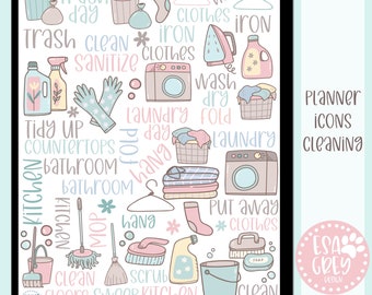 Pictogramstickers schoonmaakplanner | Bohostickers | Goodnotes-stickers | Notability OneNote |  Digitale planningsstickers | Kawaii-sticker