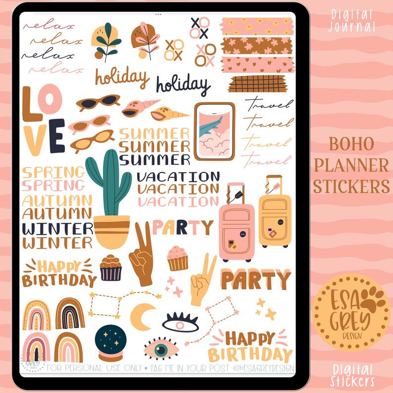 Boho Digital Planning Stickers | Digital Planner Stickers | Goodnotes ...