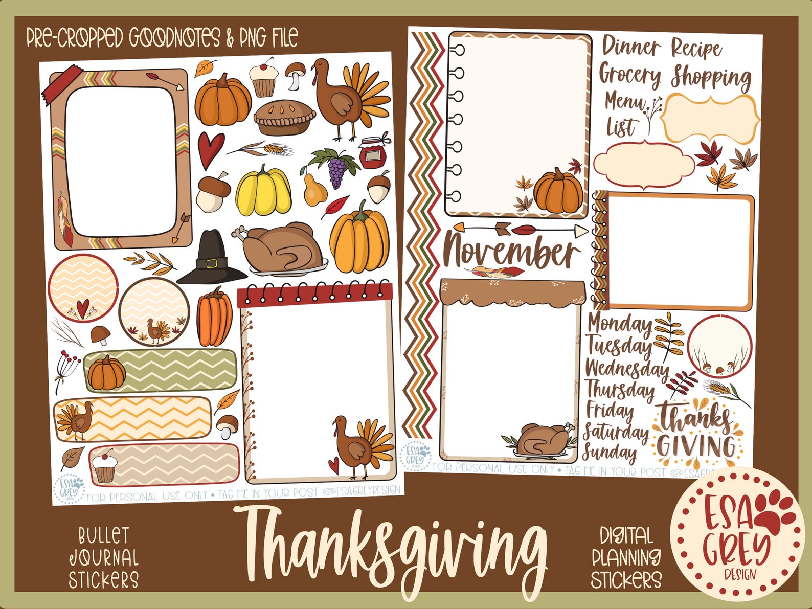 Thanksgiving Sticker Set Goodnotes Stickers Digital Etsy