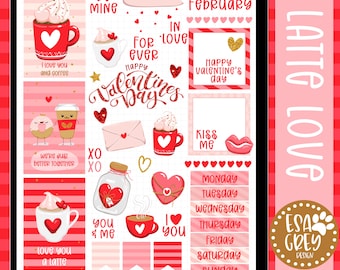 Latte Love Valentine Digital Planner Stickers | Goodnotes Stickers | Cute Valentine Hand Drawn Coffee Stickers | Digital Planning Stickers