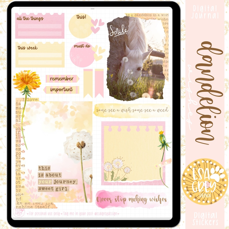 Dandelion Sticky Notes Dandelion Wishes Digital Stickers | Scrapbooking | Goodnotes Stickers ...
