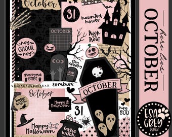 October Pink Halloween Stickers | Spooky Digital Planner Planning Stickers | Goodnotes Stickers | Halloween Scrapbook | Digital Journal