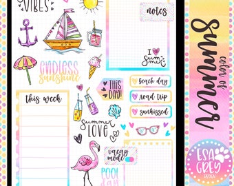 Summer Digital Planner Stickers | Cozy Beach Vacation Stickers | Goodnotes PNG | Scrapbook Journal