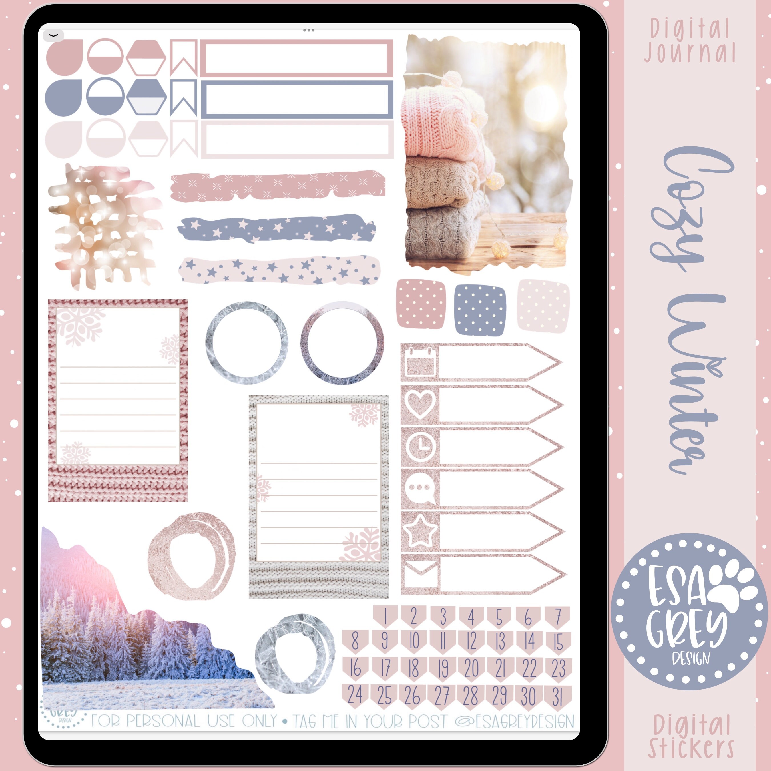 Cozy Winter Digital Journal Sticker Set | Goodnotes Stickers | Planner ...
