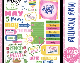 May Monthly Digital Stickers | Digital Planner Stickers | Beach Stickers | Summer Vacation Stickers | Goodnotes Stickers | PNG Stickers