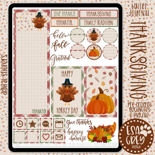 Thanksgiving Sticker Set Goodnotes Stickers Digital Etsy