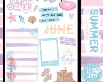 Ensemble d'autocollants numériques soleil d'été | Stickers agenda numérique | Autocollants de plage | Stickers Vibes d'été | Autocollants Goodnotes | Week-end entre filles