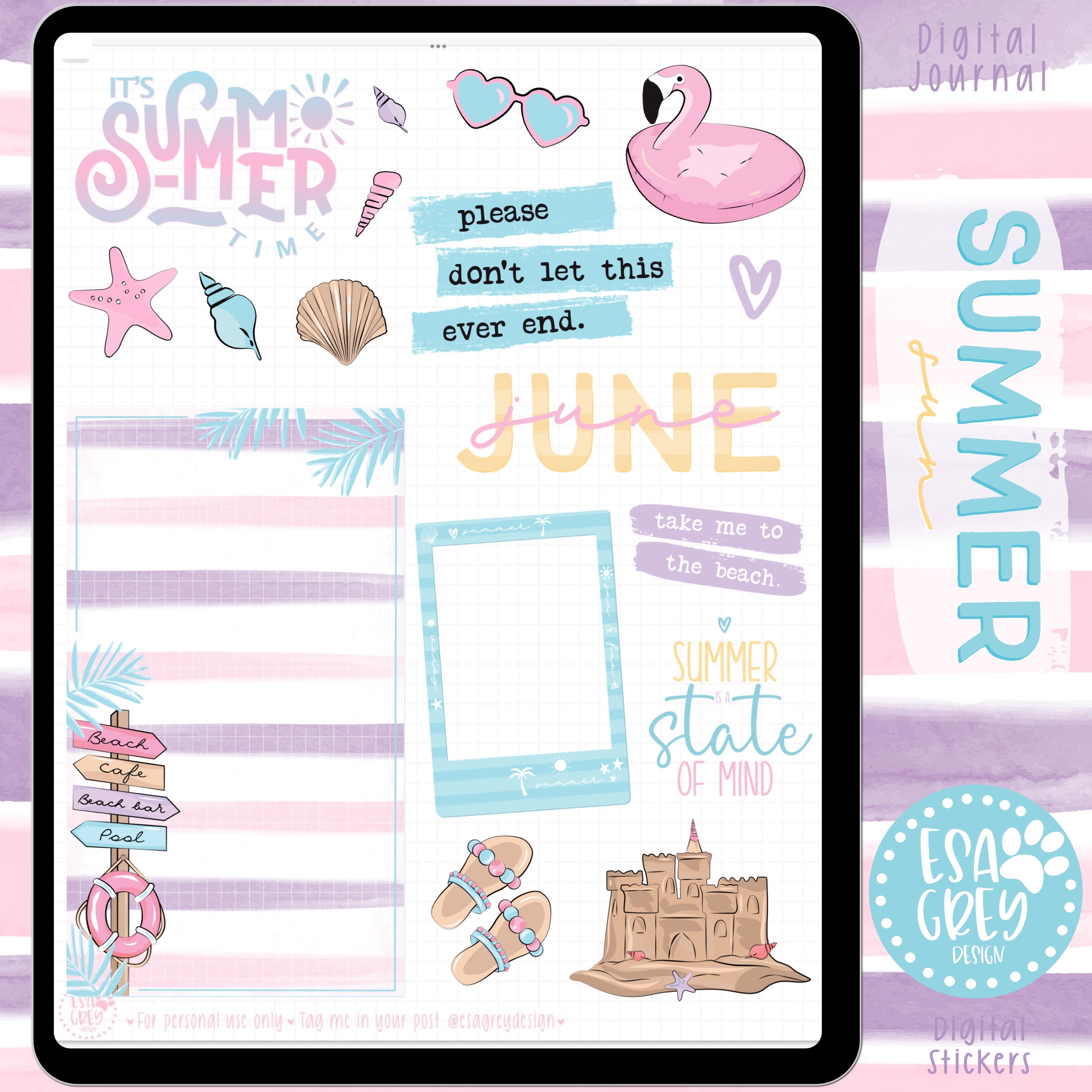 Summer Sun Digital Sticker Set | Digital Planner Stickers | Beach ...