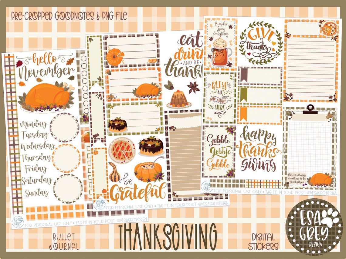 Thanksgiving Sticker Set Goodnotes Stickers Digital Etsy