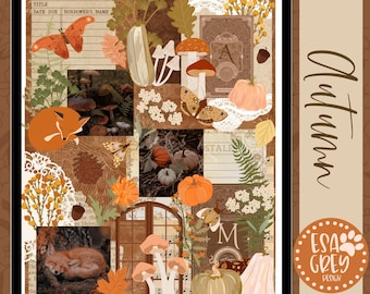Autumn Forest Ephemera Digital Stickers | Goodnotes Stickers | Digital Planner Planning Stickers | Digital Journal Fall Stickers | Scrapbook