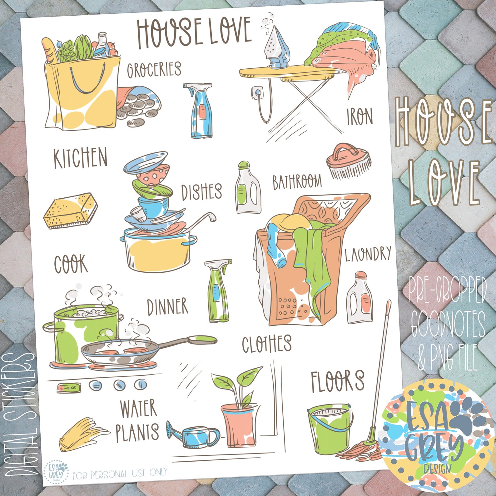 House Cleaning Stickers Chores Stickers Digital Sticker Etsy