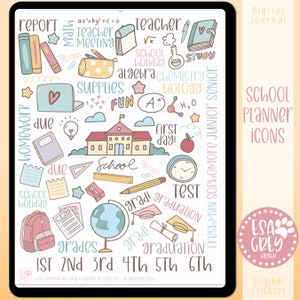 School Planner Icon Stickers | Boho Doodle Stickers | Goodnotes Stickers | Notability OneNote |  Digital Planning Stickers | Kawaii Sticker