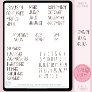 Planner Icon Date Stickers | Boho Stickers | Goodnotes Stickers | Notability One Note | Planning Stickers | Month Day Date Week Stickers