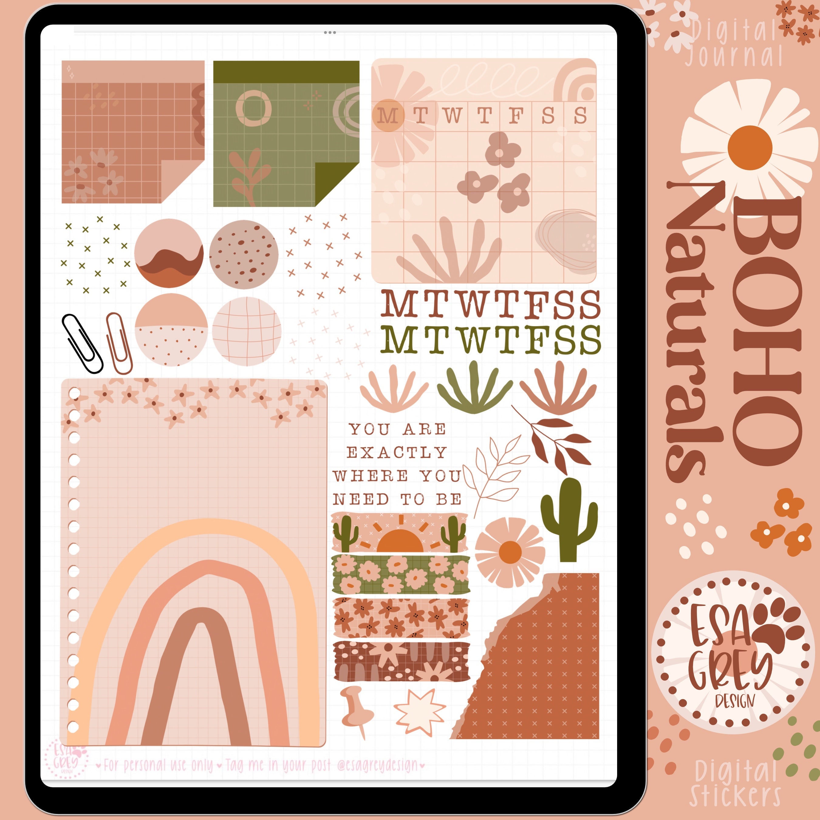 Boho Naturals Flower Stickers | Digital Planner Stickers | Goodnotes ...