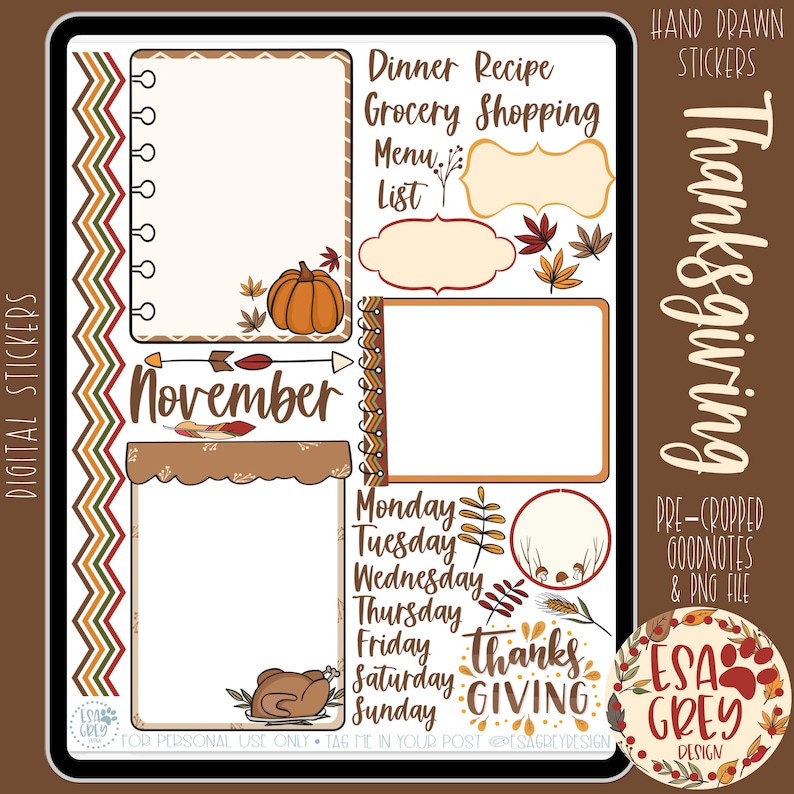 Thanksgiving Sticker Set Goodnotes Stickers Digital Etsy