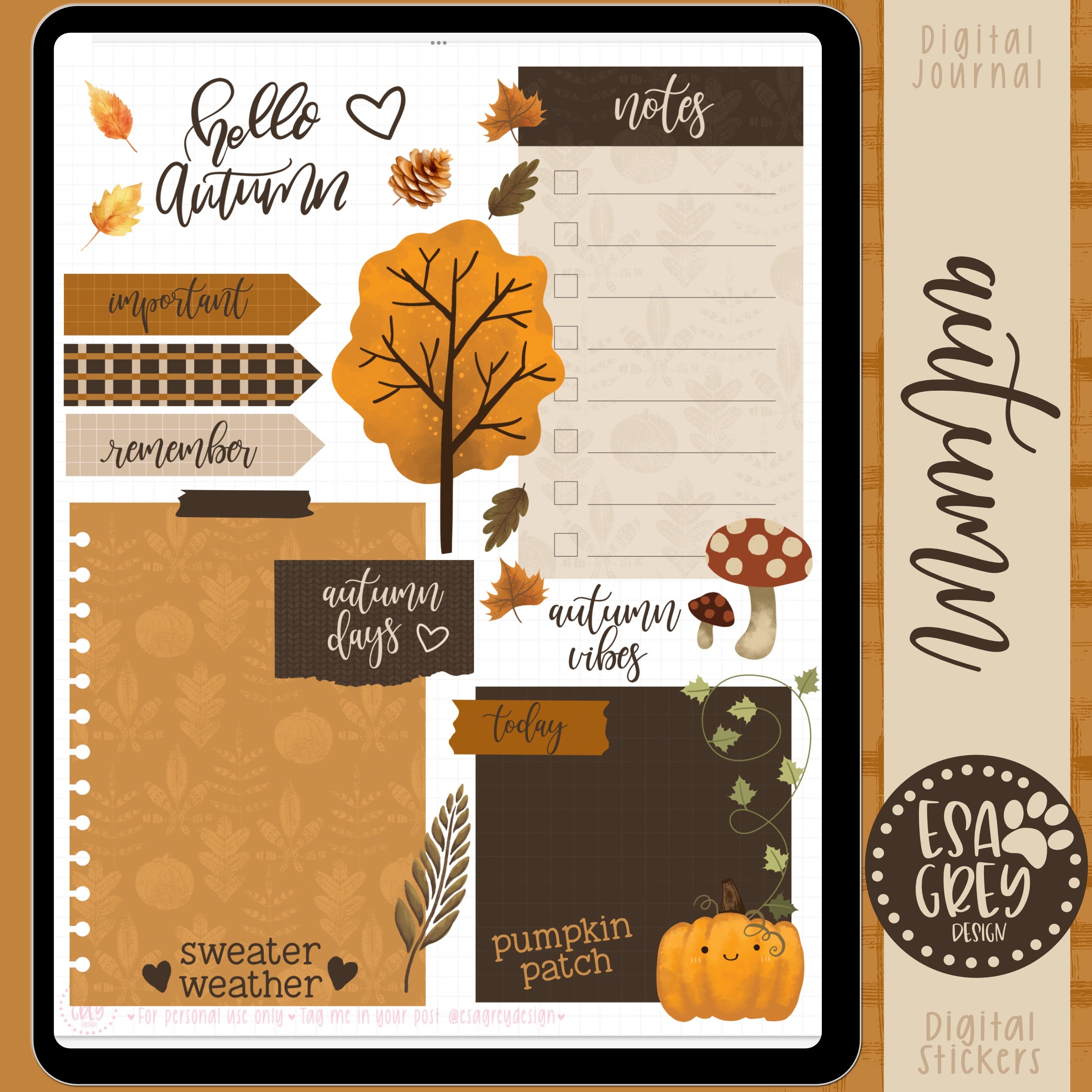 Moody Autumn Digital Sticker Set Goodnotes Stickers Digital