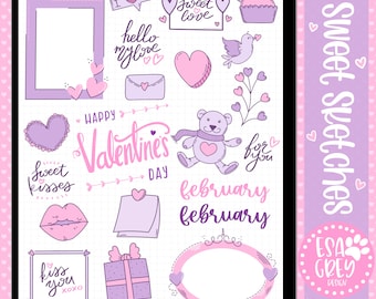 Sweet Sketches Valentine Digital Planner Stickers | Goodnotes Stickers | Cute Valentine Hand Drawn Stickers | Digital Planning Stickers