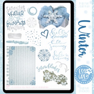 Winter Blue Digital Journal Sticker Set | Goodnotes Stickers | Planner Stickers | PNG Android Stickers | Ripped Torn Paper | Scrapbook