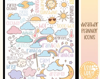 Weerplannerpictogramstickers | Bohostickers | Goodnotes-stickers | Notability OneNote |  Kawaii-stickers digitaal planningsdagboek