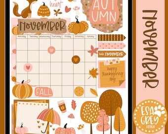 Thanksgiving Harvest Sticker Set | Goodnotes Digital Planning Stickers | November Stickers | Fall Planner Sticker | Digital Journal Stickers