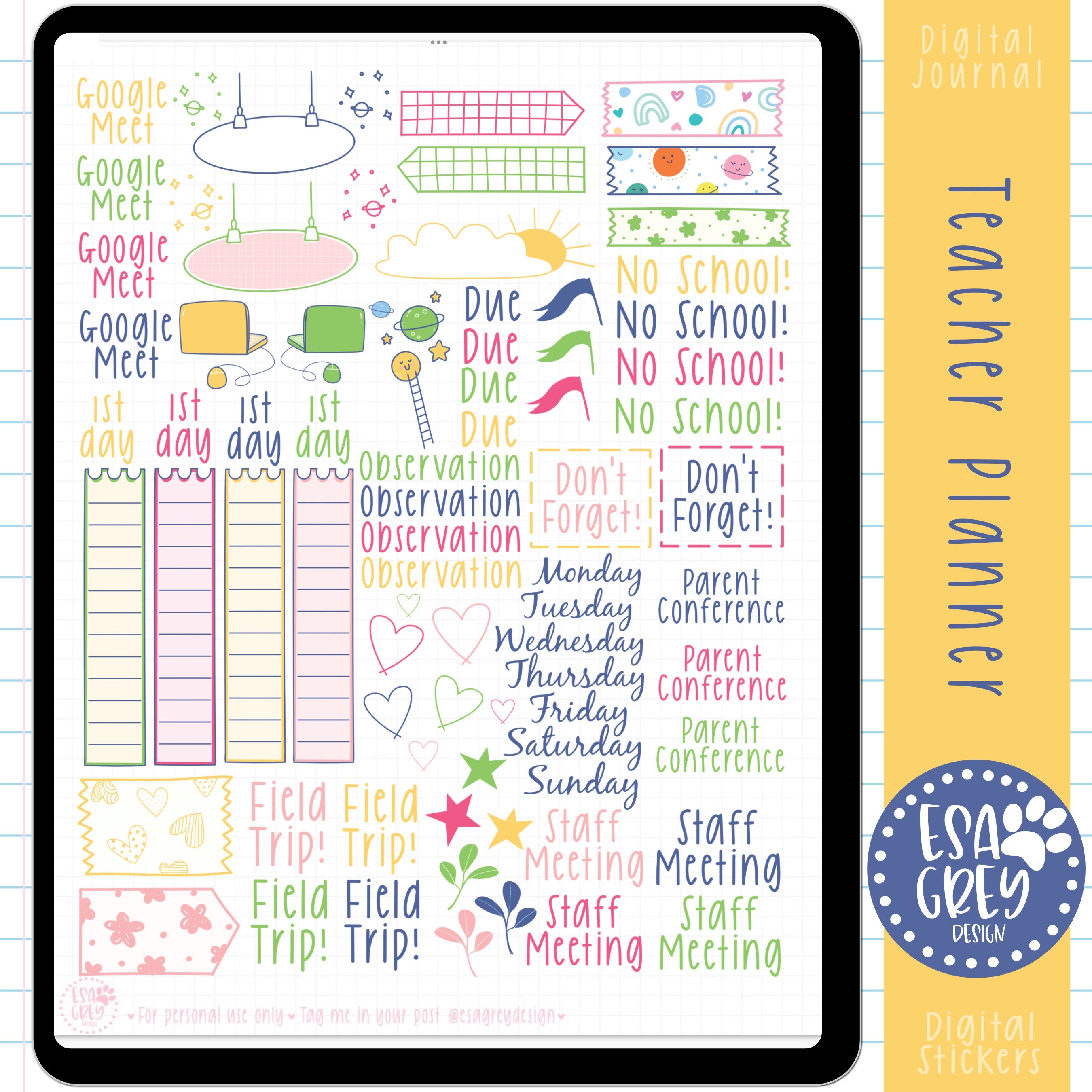 Digitale stickers lerarenabonnement | Goodnotes-stickers | Digitale planningsstickers | Schoolplannerstickers | Huiswerkstudiestickers