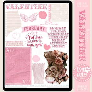 Set di adesivi per diario digitale vintage di San Valentino / adesivi Goodnotes / adesivi pianificatore / adesivi di San Valentino / carta strappata / adesivi di pianificazione