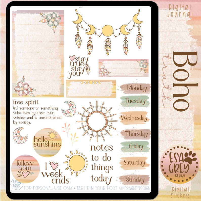 Boho Digital Stickers | Digital Planner Stickers | Goodnotes Stickers ...