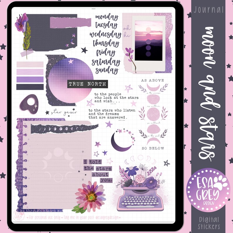 Moon & Stars Journal Sticker Set | Goodnotes Stickers | Planner ...