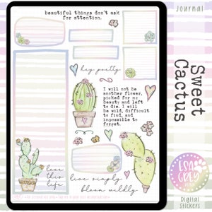 Adesivi di pianificazione digitale Sweet Cactus / Adesivi per pianificatore digitale / Adesivi Goodnotes / Adesivi per diario di pianificazione / Adesivi Boho primaverili