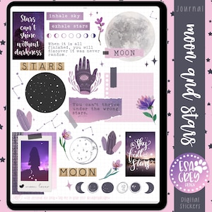 Set di adesivi per diario Moon & Stars / Adesivi Goodnotes / Adesivi per planner / Adesivi Wicca esoterici / Carta strappata / Adesivi Boho