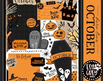 October Halloween Stickers | Spooky Digital Ephemera Planning Stickers | Goodnotes Stickers | Halloween Scrapbook | Digital Journal