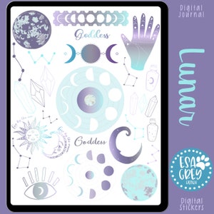 Lunar Stickers | Digital Sticker Set | Celestial Stickers | Goodnotes Stickers | Boho Stickers | Digital Planning Stickers | Moon Phases