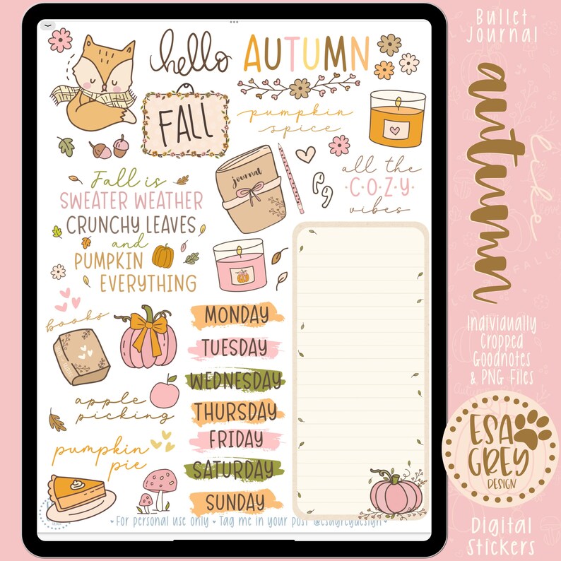 Autumn Sticker Set Goodnotes Stickers Digital Planning Etsy