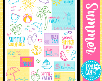 Summer Scribbles Digital Stickers | Digital Planner Stickers | Hand Drawn Doodle Beach Summer Vacation Stickers | Goodnotes Stickers