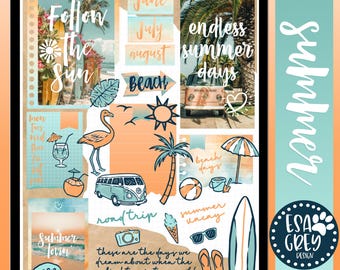 Golden Summer Digital Sticker Set | Digital Planner Stickers | Beach Stickers | Summer Vibes Stickers | Goodnotes Stickers