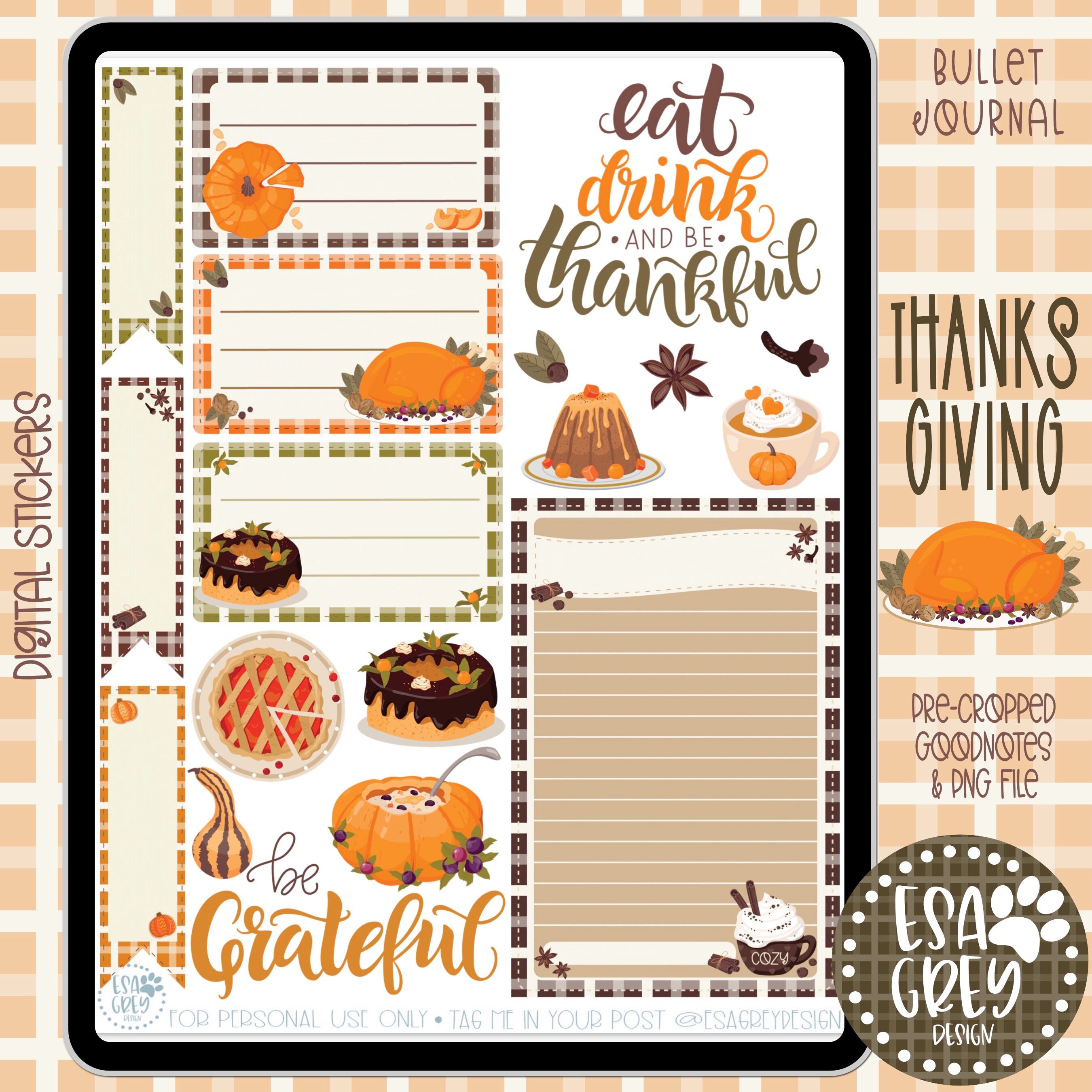 Thanksgiving Sticker Set Goodnotes Stickers Digital Etsy