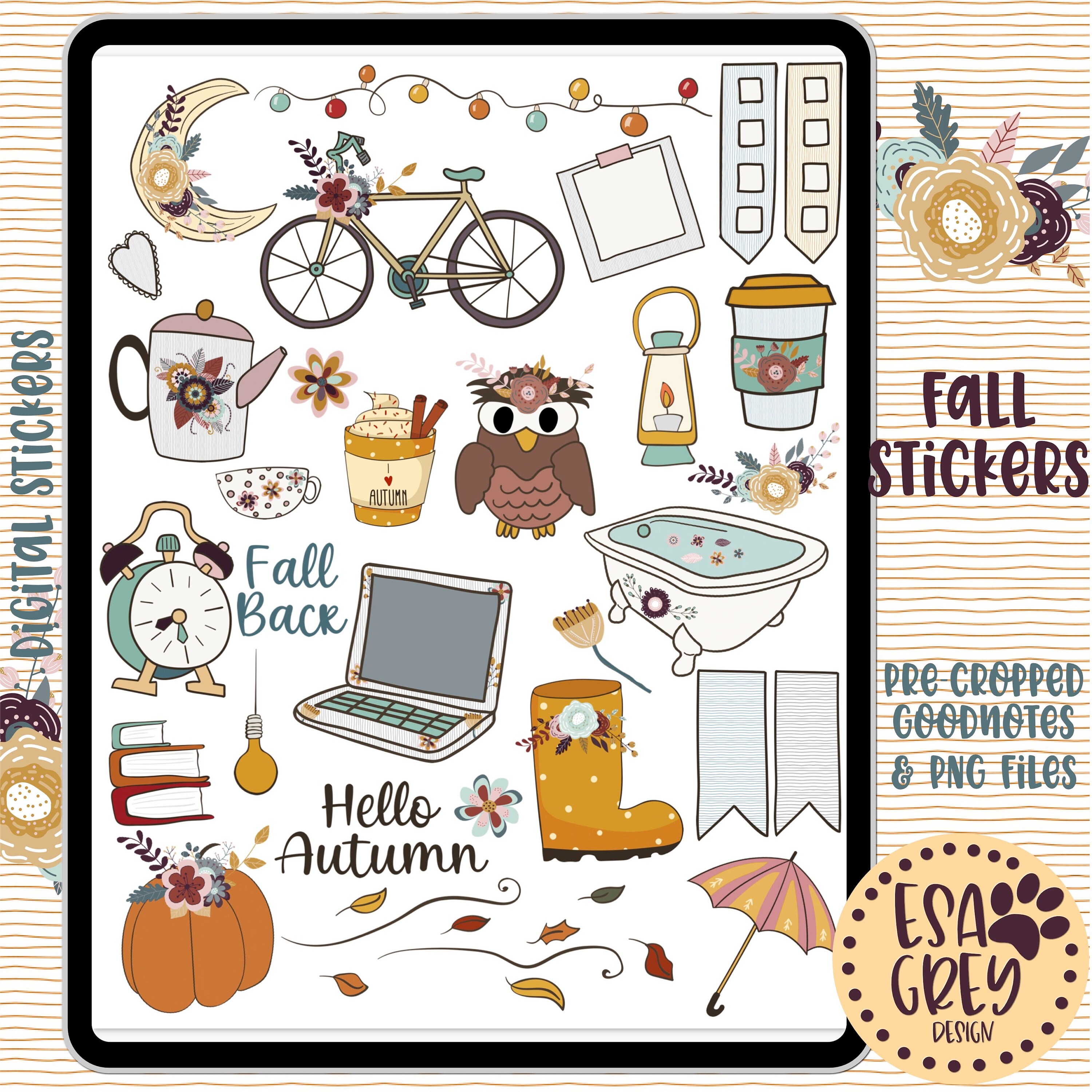 Fall Stickers Autumn Stickers Digital Sticker Set Etsy