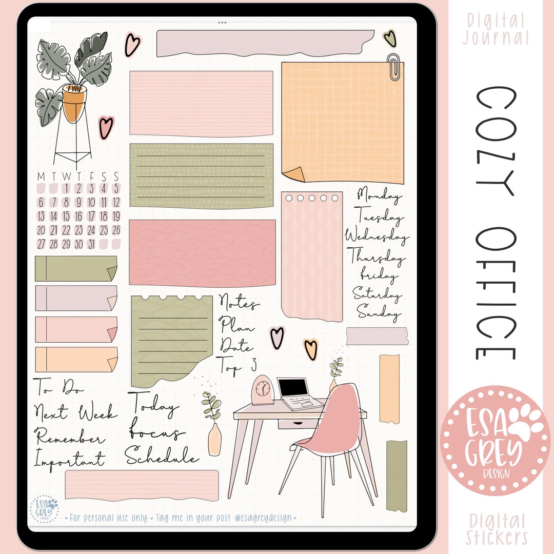 Cozy Office Digital Planner Stickers | Goodnotes Stickers | Boho ...
