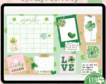 March Clovers St Patrick's Day Digital Planning Stickers | Goodnotes Stickers | Digital Planning Journal Stickers | Irish Lucky Stickers