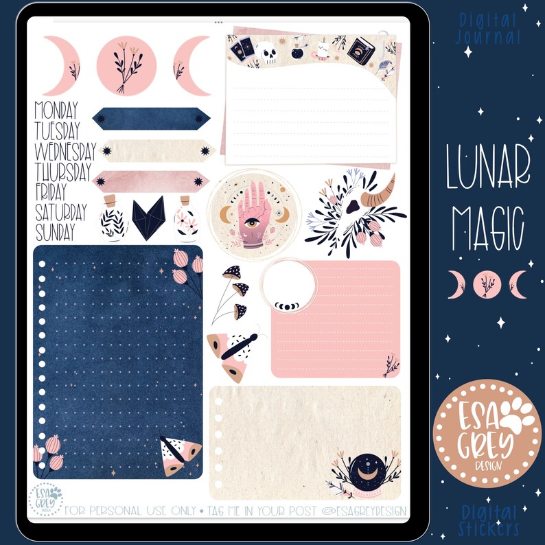 Boho Moon Digital Planner Stickers | Goodnotes, Esoteric Journal ...