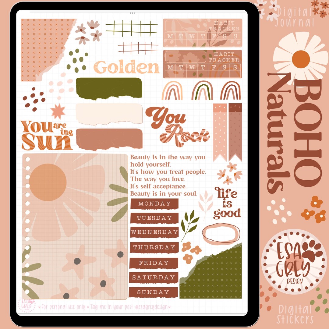 Boho Naturals Flower Stickers | Digital Planner Stickers | Goodnotes ...