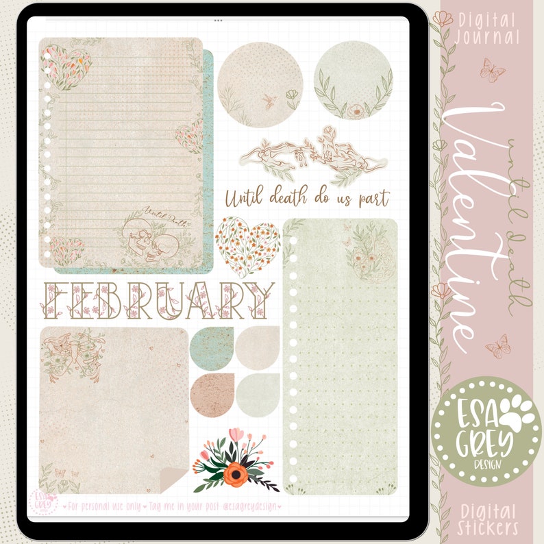 Until Death Valentine Digital Journal Stickers Goodnotes Stickers Planner Stickers Valentine Stickers Floral Anatomy Boho Stickers image 3