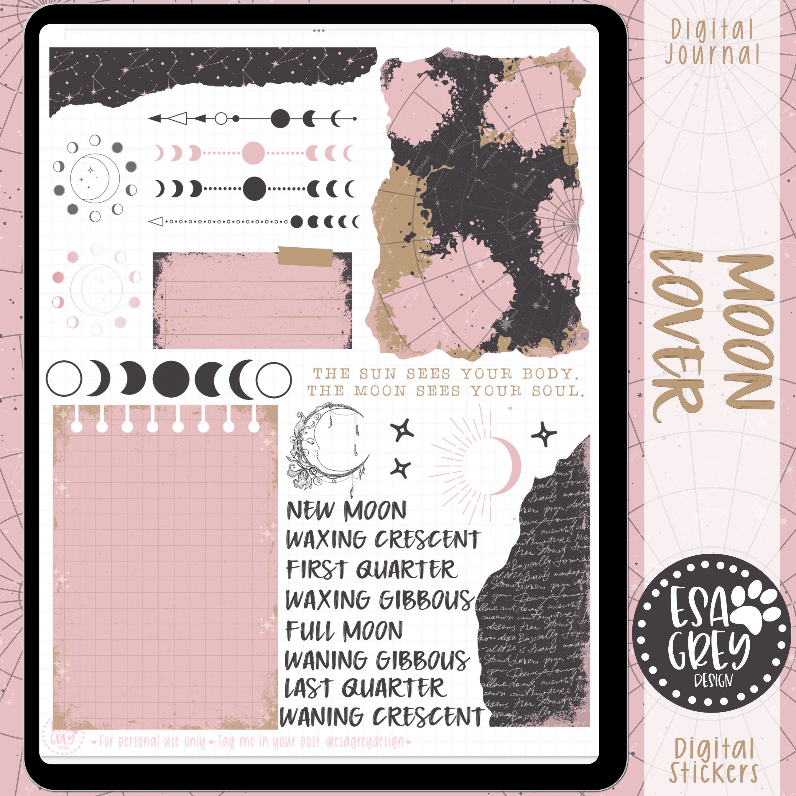 Moon Lover Digital Planner Stickers | Goodnotes Stickers | Esoteric ...