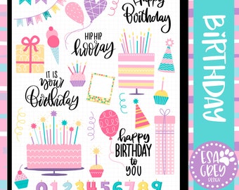 Birthday Digital Stickers | Planner Journal Stickers | Goodnotes Stickers | Modern Birthday |  Digital Planning Stickers | Cute Birthday