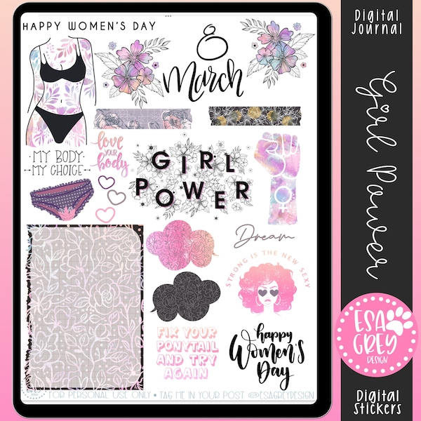 Girl Power Stickers | Digital Planner Stickers | Goodnotes Stickers | Body Positive Stickers | Women's Day Stickers Boho Stickers Plan Love